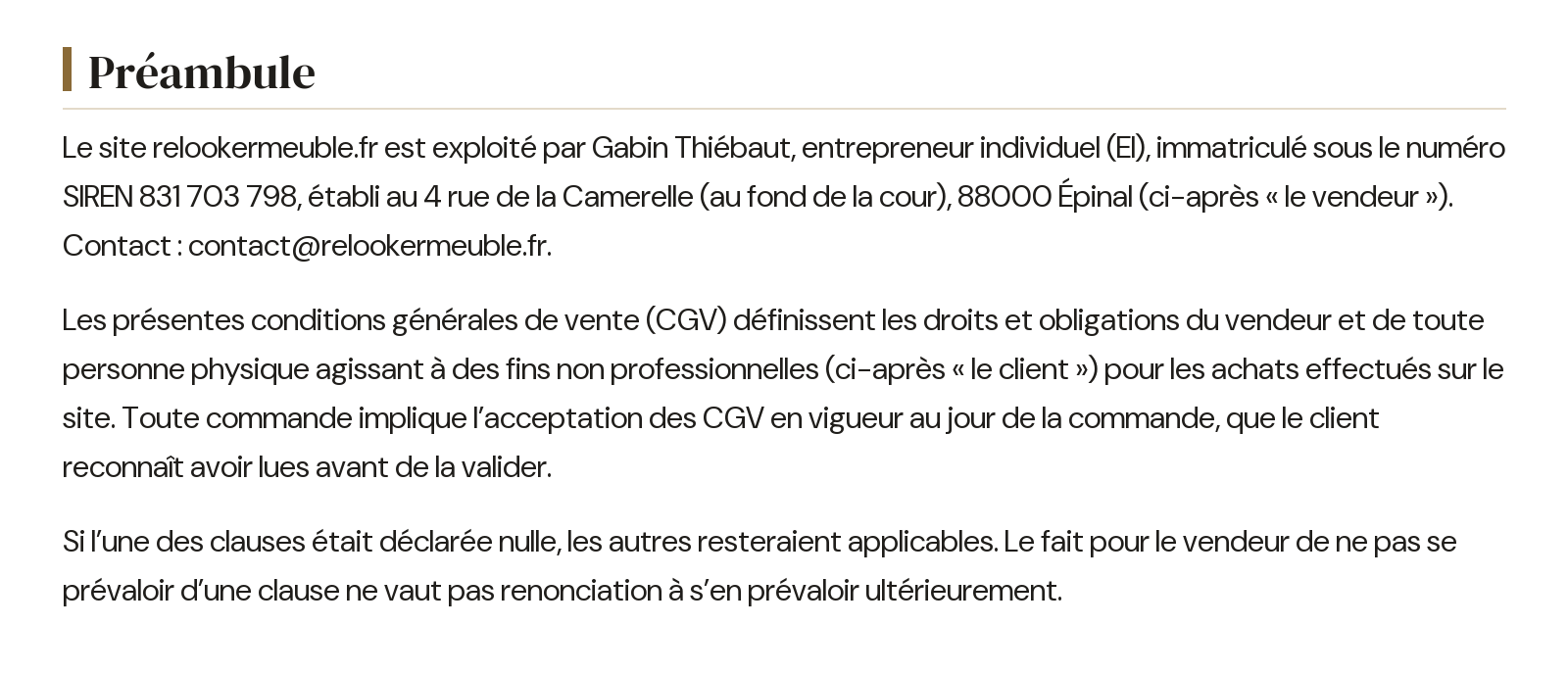 Conditions générales de vente - Préambule