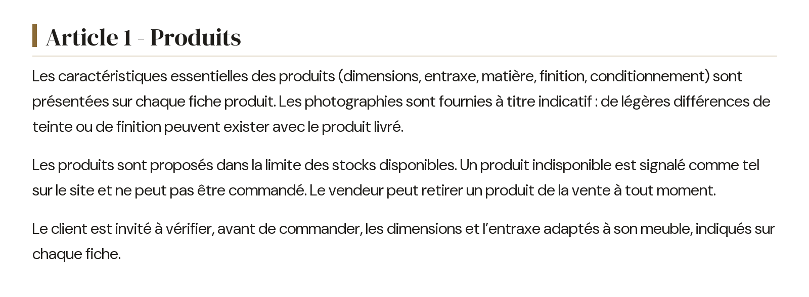 Conditions générales de vente - Article 1 - Produits