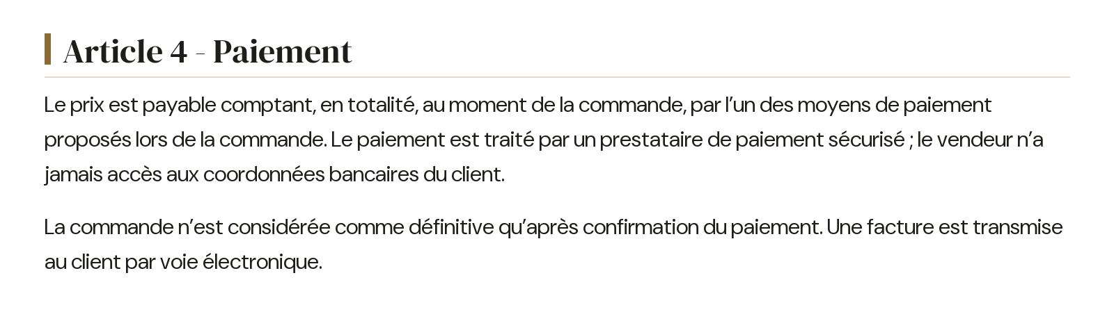Conditions générales de vente - Article 4 - Paiement