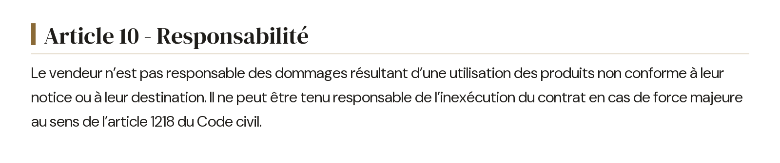 Conditions générales de vente - Article 10 - Responsabilité