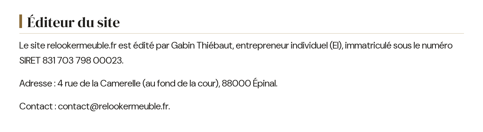 Mentions légales - Éditeur du site