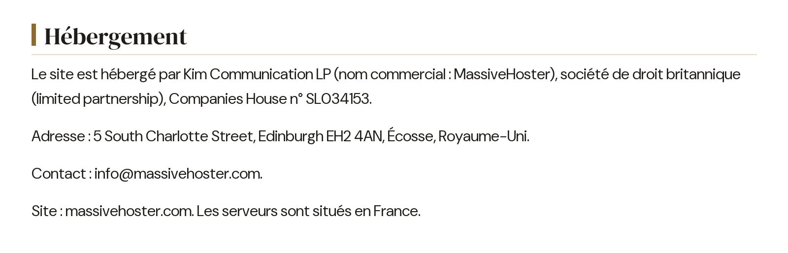 Mentions légales - Hébergement
