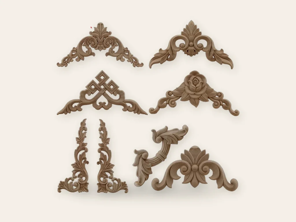 Ornements en bois sculpté à coller